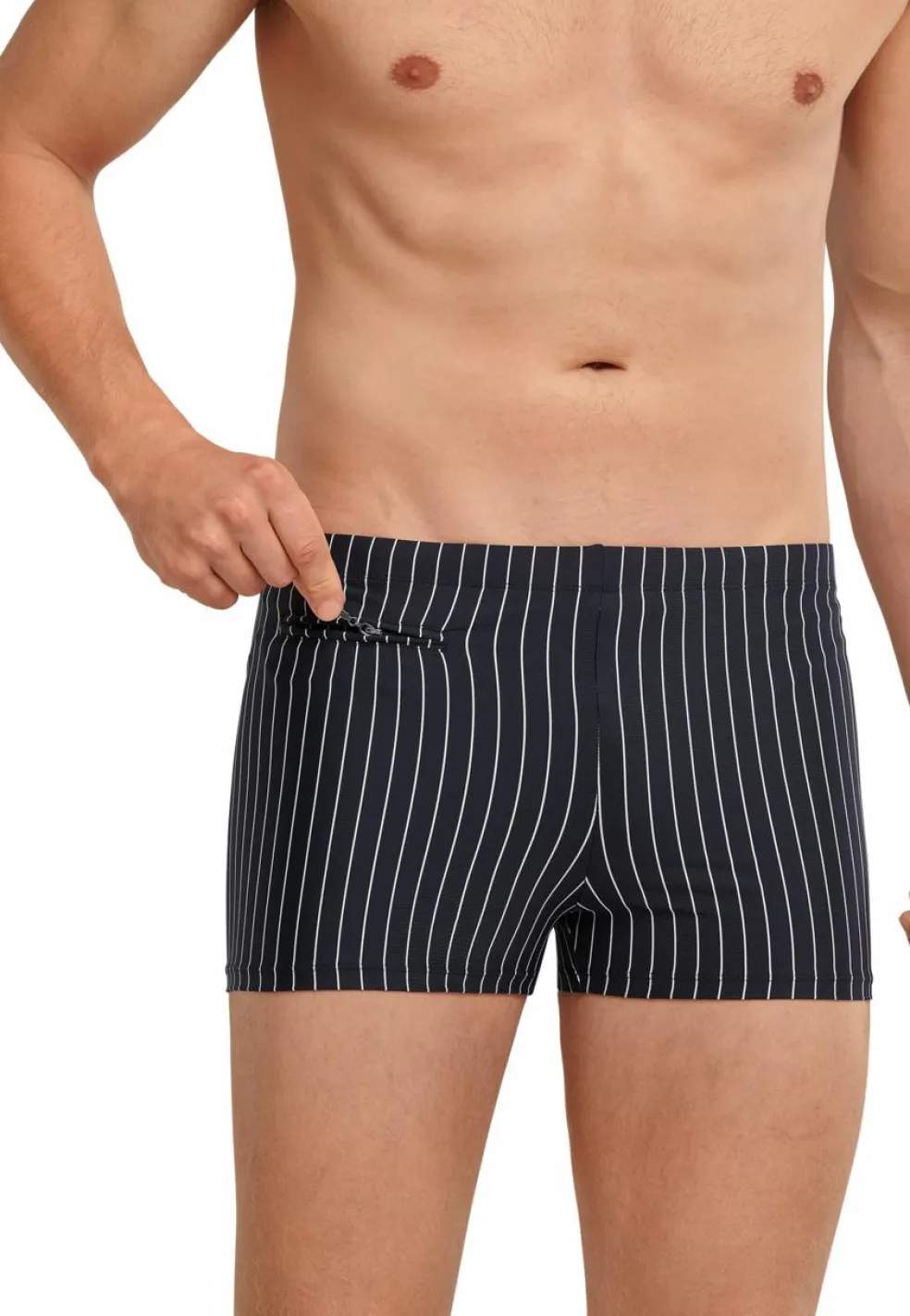 SCHIESSER nautical casual heren badkleding, retro zwembroek met ritszakje gerecyclede tricot strepen zwart