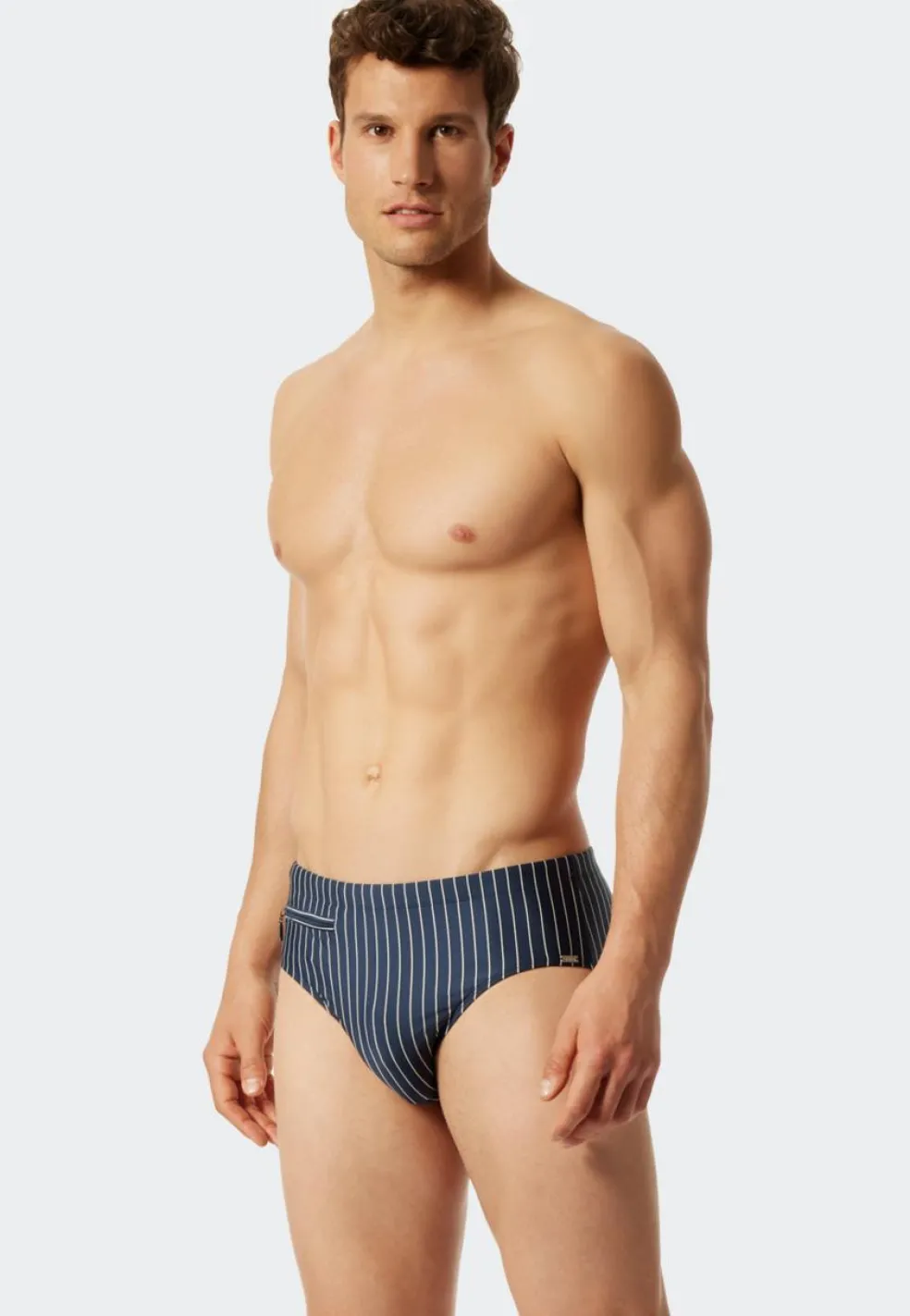 SCHIESSER Nautical Casual heren badkleding, zwemslip met ritsvak tricot gerecycled stroken admiraal
