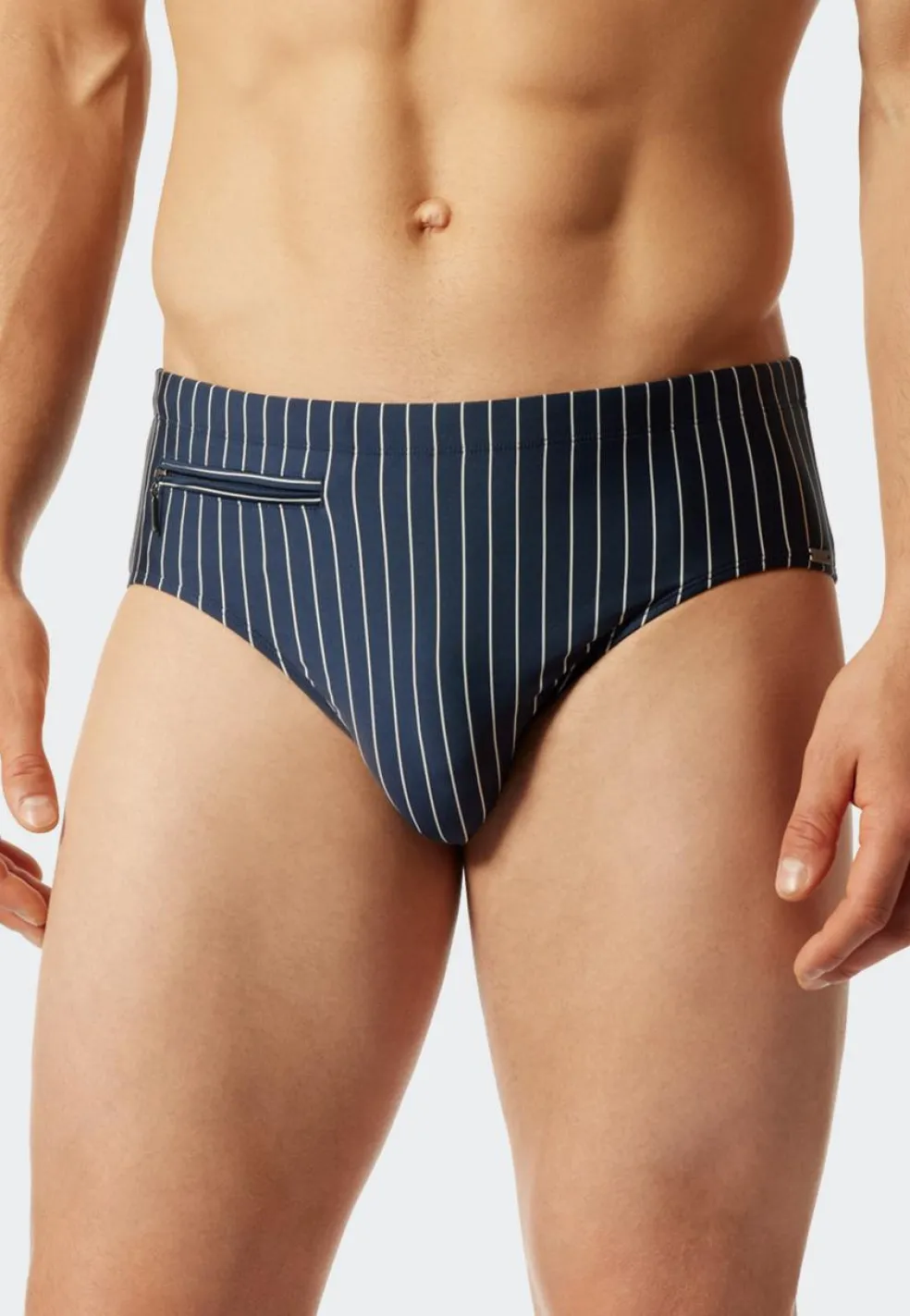 SCHIESSER Nautical Casual heren badkleding, zwemslip met ritsvak tricot gerecycled stroken admiraal