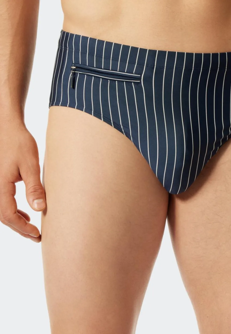 SCHIESSER Nautical Casual heren badkleding, zwemslip met ritsvak tricot gerecycled stroken admiraal