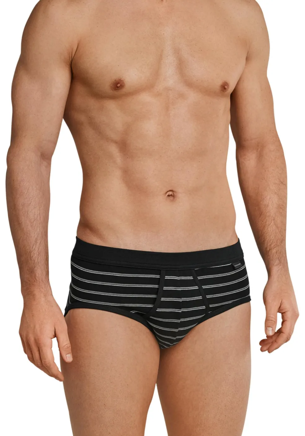 SCHIESSER Original Classics sportslips (2-pack), Feinripp met gulp, zwart gestreept
