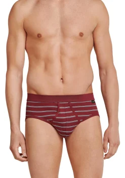 SCHIESSER Original Classics sportslips (2-pack), Feinripp met gulp, bordeaux rood gestreept