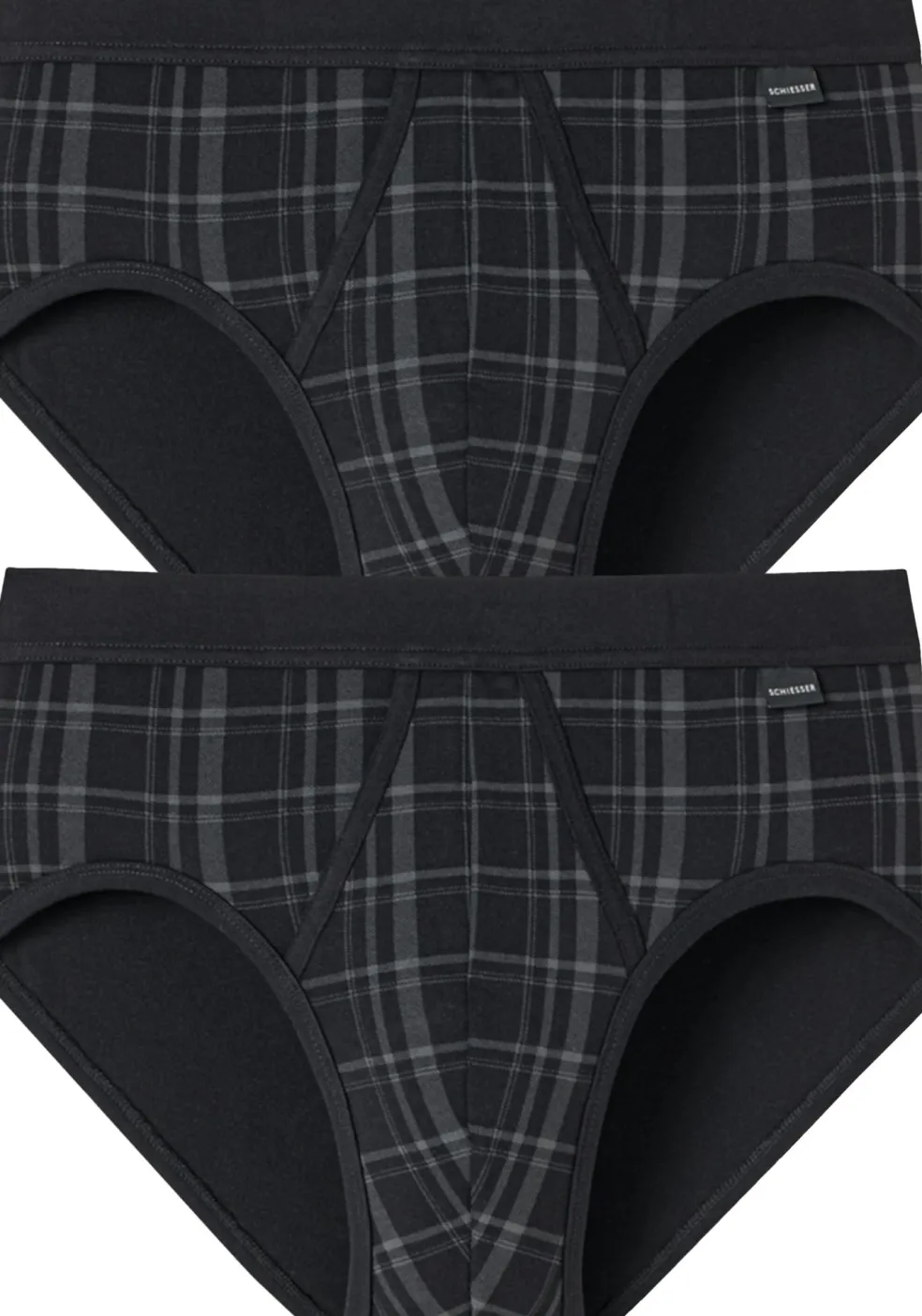 SCHIESSER Original Classics sportslips (2-pack), Feinripp met gulp, zwart geruit