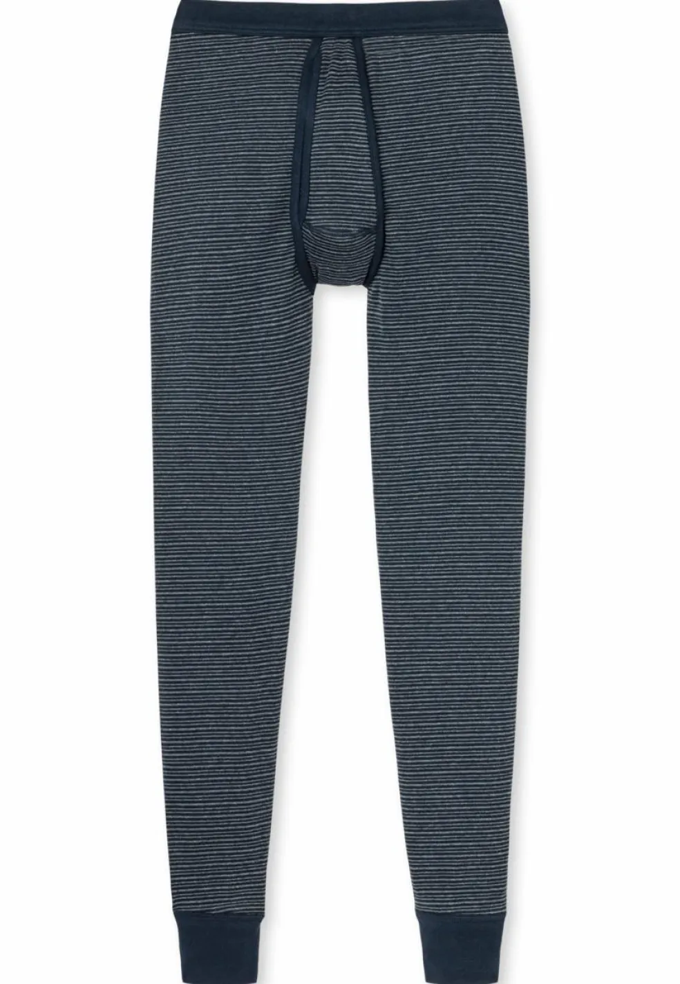 SCHIESSER Original Feinripp lange onderbroek (1-pack), heren onderbroek lang met opening donkerblauw dwarsstrepen