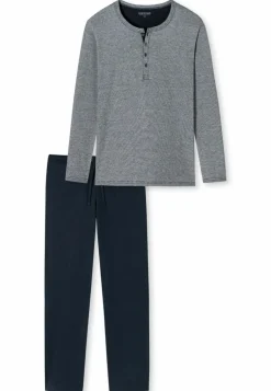 SCHIESSER selected! premium pyjamaset, heren pyjama lang met knoopjes, blauw met wit gestreept