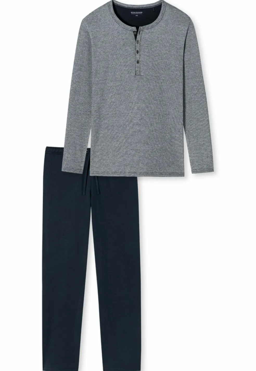SCHIESSER selected! premium pyjamaset, heren pyjama lang met knoopjes, blauw met wit gestreept