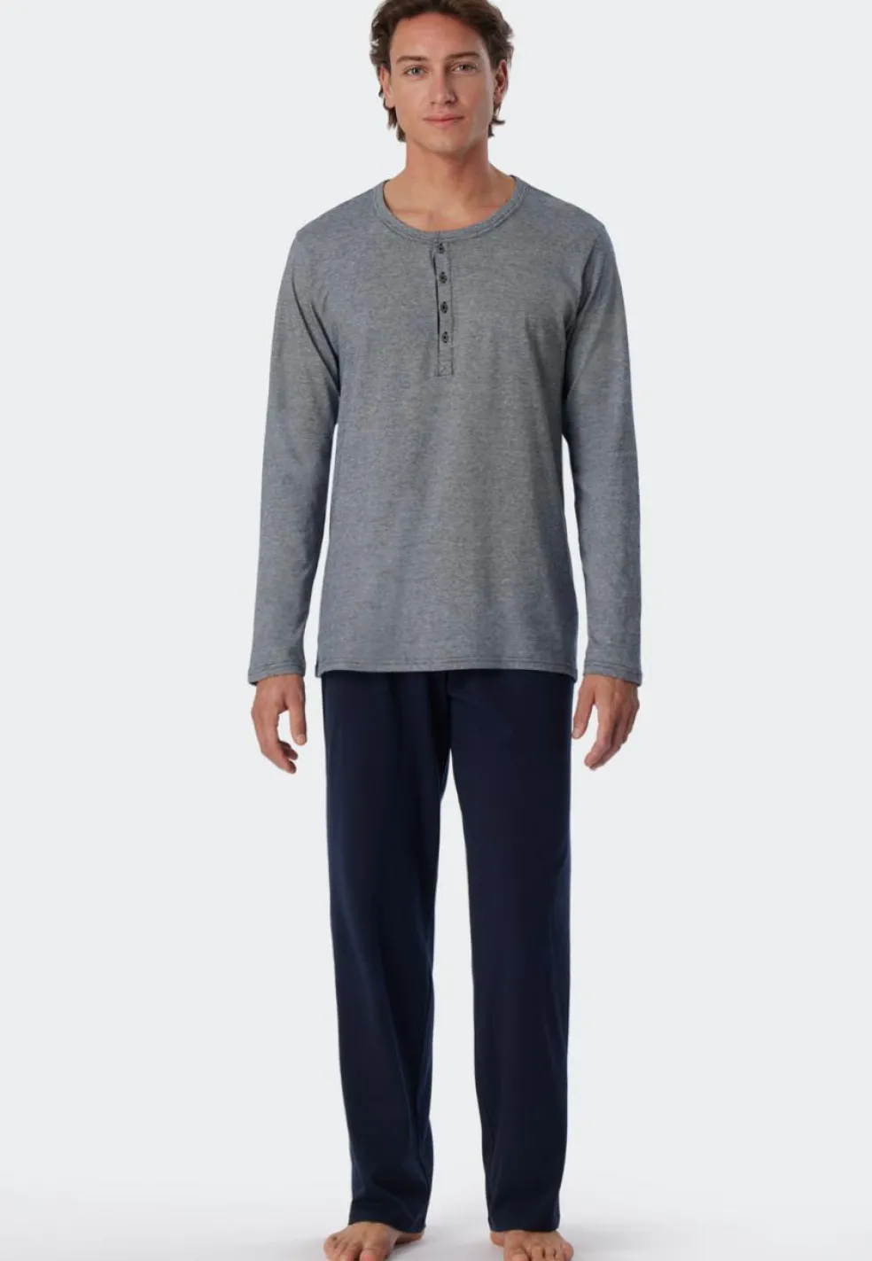 SCHIESSER selected! premium pyjamaset, heren pyjama lang met knoopjes, blauw met wit gestreept