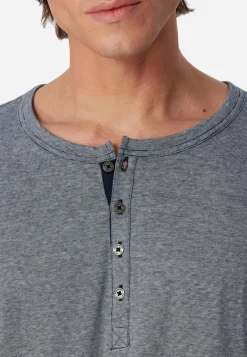 SCHIESSER selected! premium pyjamaset, heren pyjama lang met knoopjes, blauw met wit gestreept
