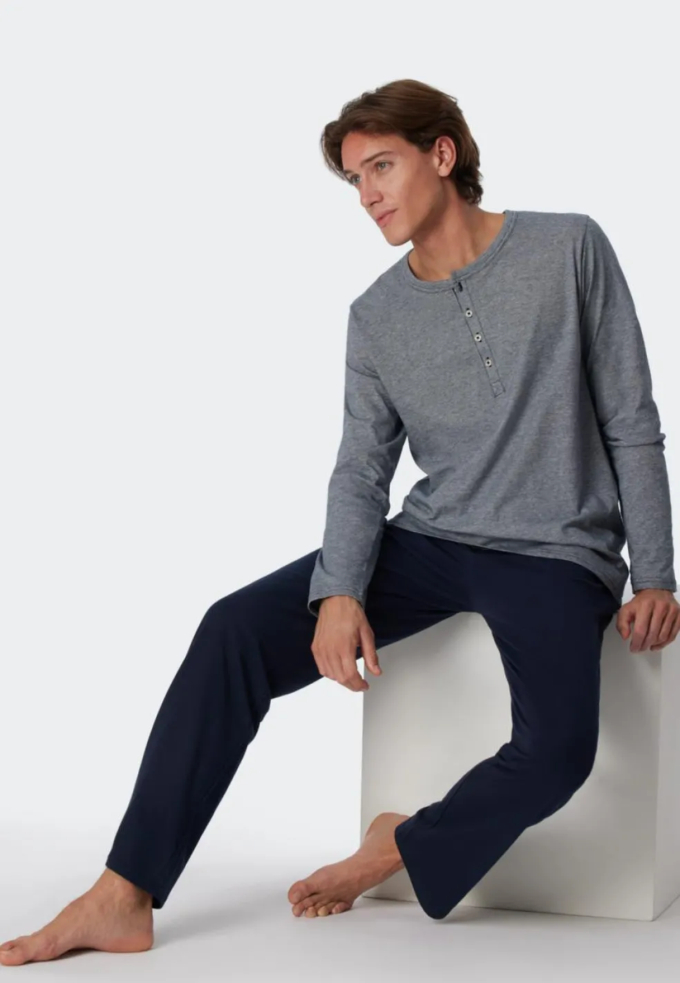 SCHIESSER selected! premium pyjamaset, heren pyjama lang met knoopjes, blauw met wit gestreept
