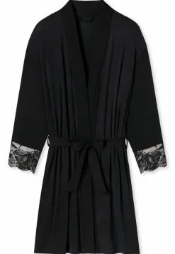 SCHIESSER Sensual Premium badjas, dames kimono modal riem kant zwart