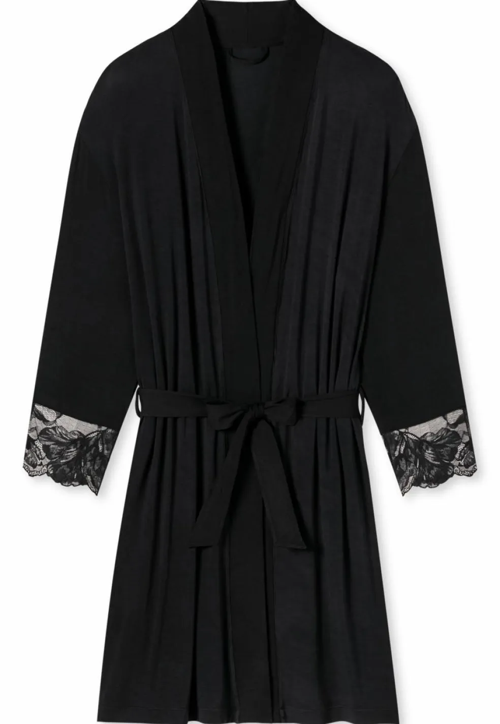 SCHIESSER Sensual Premium badjas, dames kimono modal riem kant zwart
