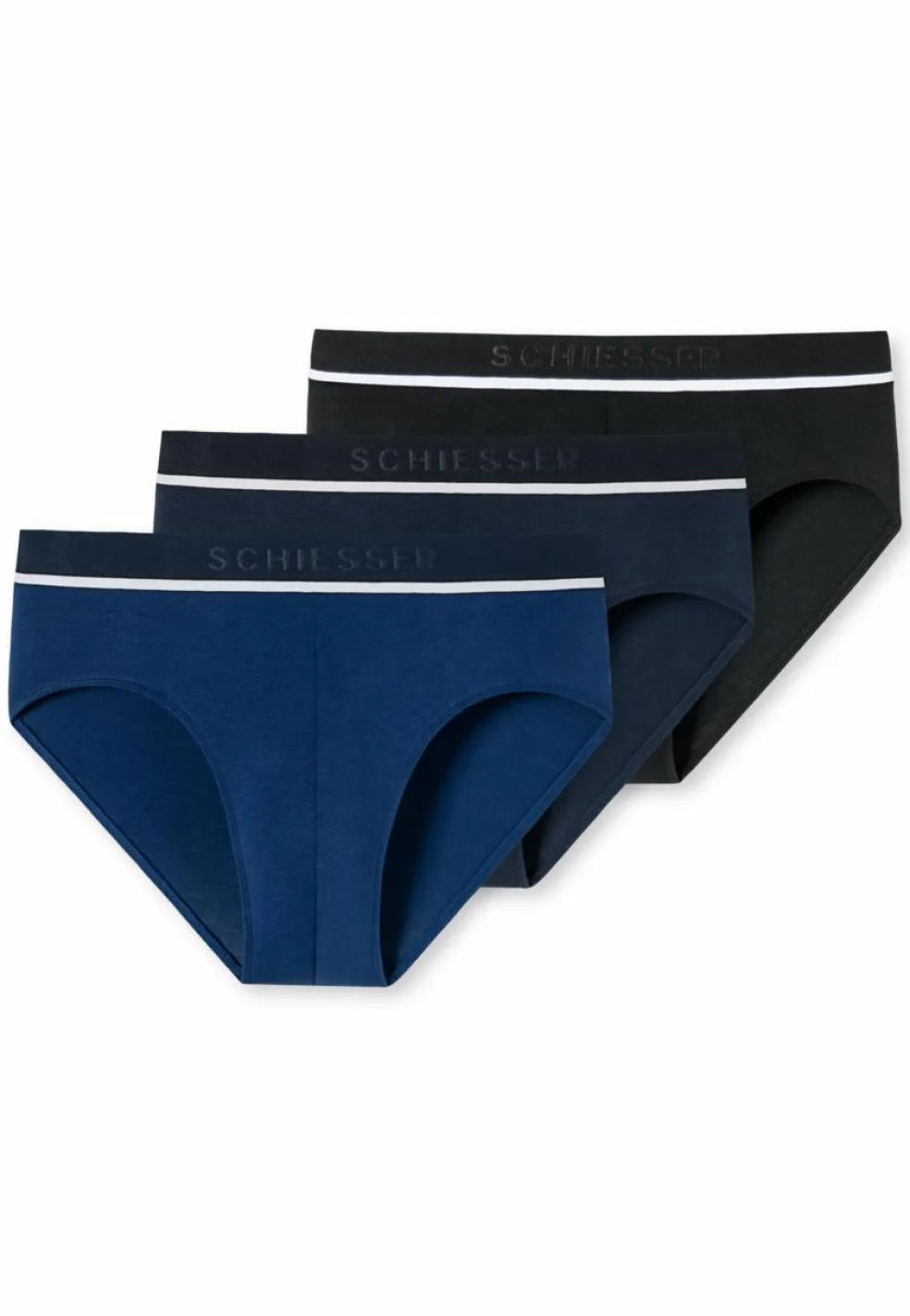 SCHIESSER 95/5 slip (3-pack), heren rioslips biologisch katoen geweven elastische tailleband blauw/ zwart
