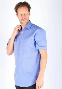 Seidensticker regular fit overhemd, korte mouw, middenblauw fil a fil