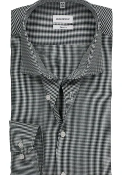 Seidensticker shaped fit overhemd, donkerblauw met wit geruit