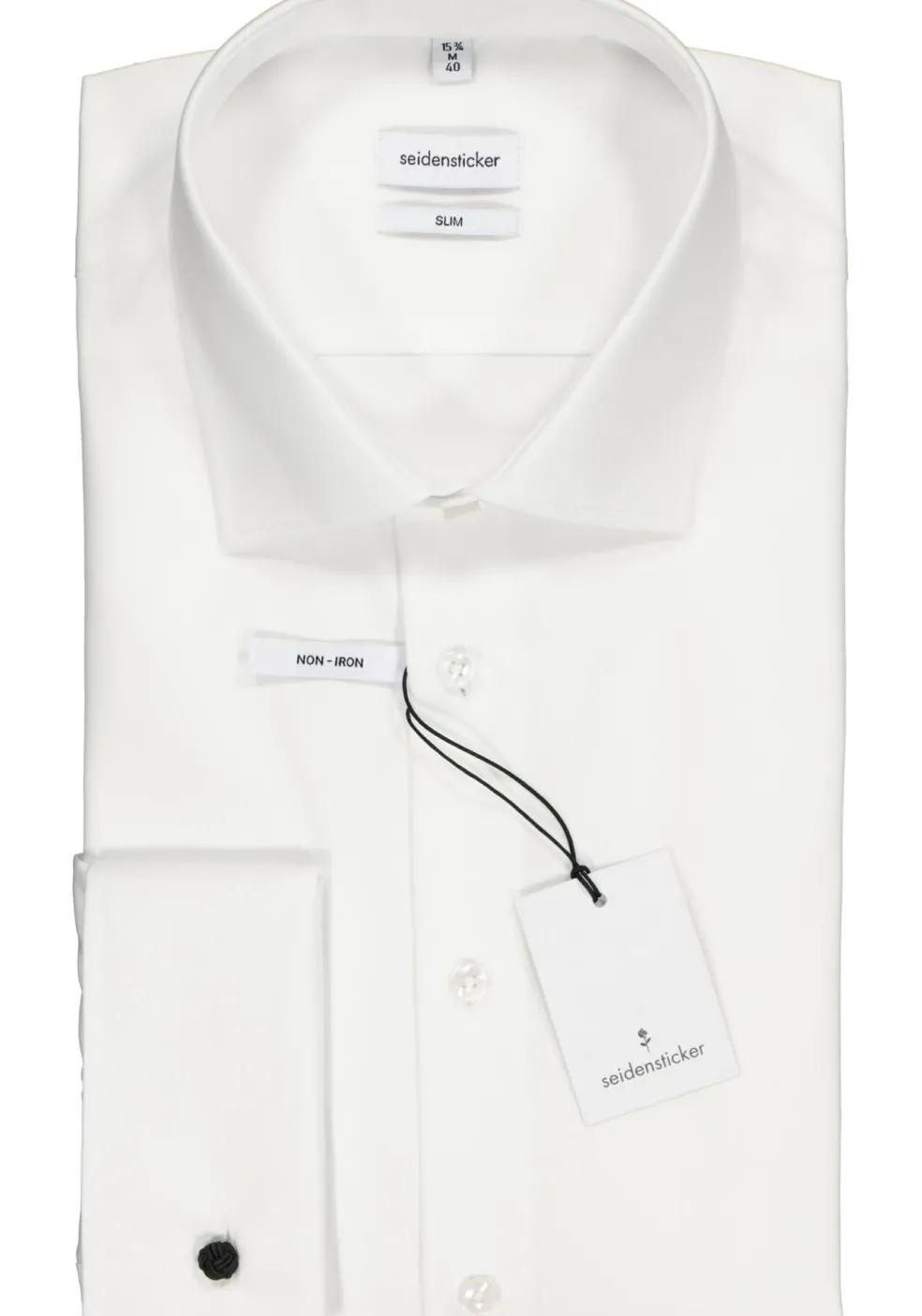 Seidensticker slim fit overhemd, dubbele manchet, wit