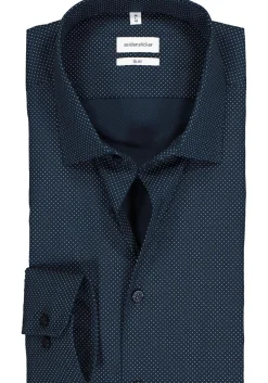 Seidensticker slim fit overhemd, donkerblauw met wit gestipt
