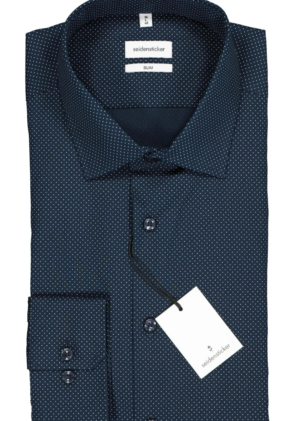 Seidensticker slim fit overhemd, donkerblauw met wit gestipt