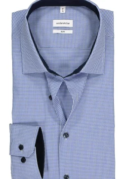 Seidensticker slim fit overhemd, blauw met wit geruit (contrast)
