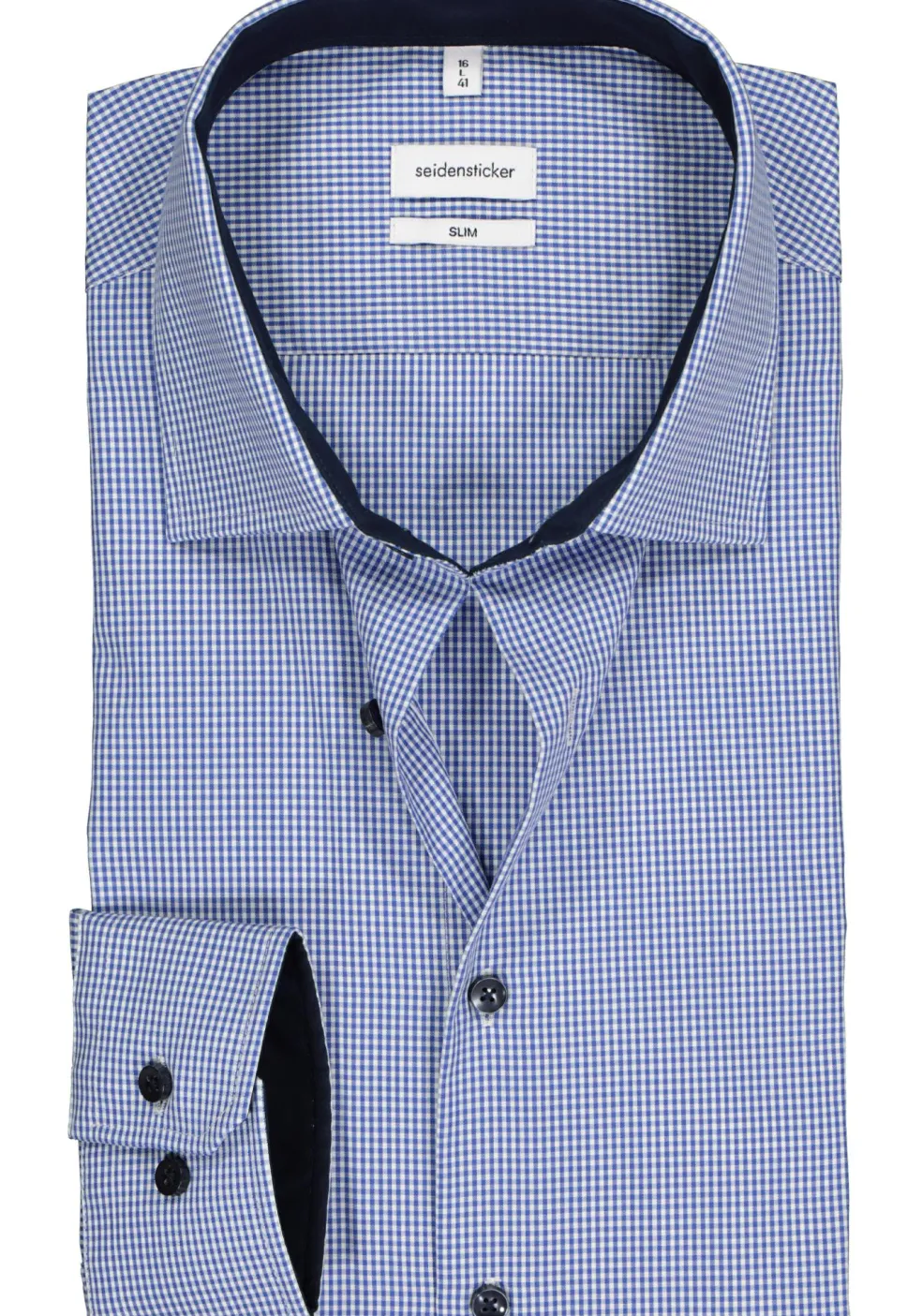 Seidensticker slim fit overhemd, blauw met wit geruit (contrast)