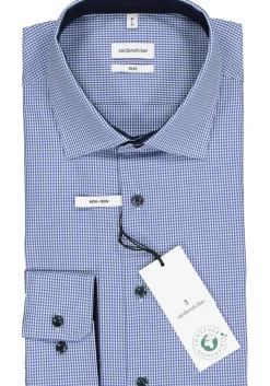 Seidensticker slim fit overhemd, blauw met wit geruit (contrast)