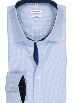 Seidensticker slim fit overhemd, blauw met wit geruit (contrast)