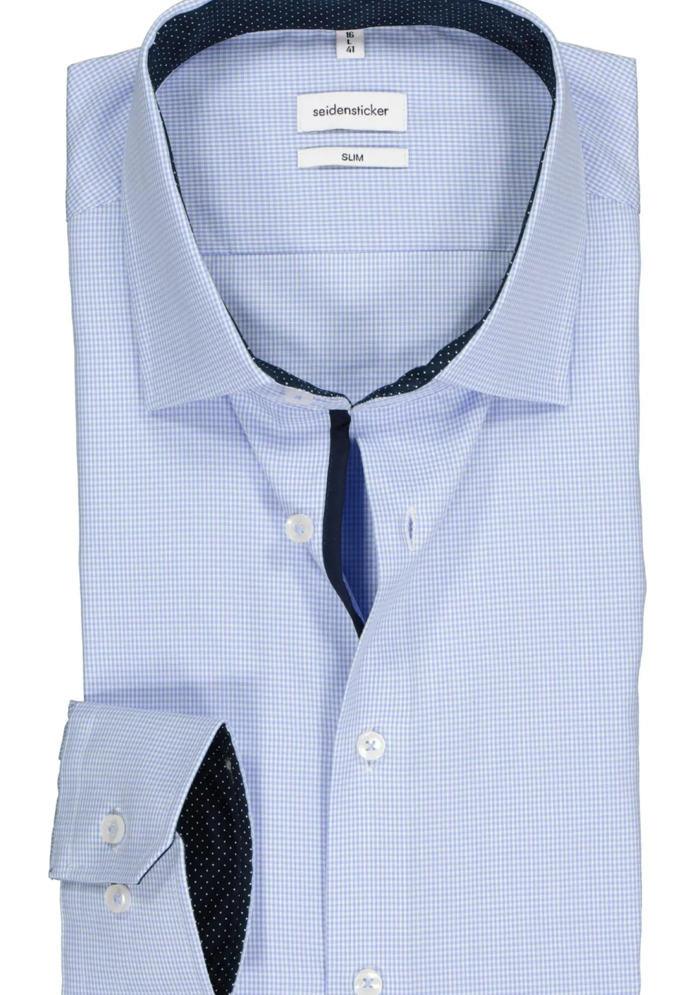 Seidensticker slim fit overhemd, blauw met wit geruit (contrast)