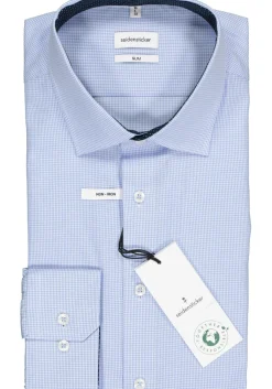 Seidensticker slim fit overhemd, blauw met wit geruit (contrast)