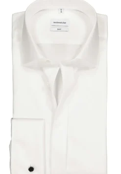 Seidensticker slim fit overhemd, dubbele manchet Kent kraag, wit