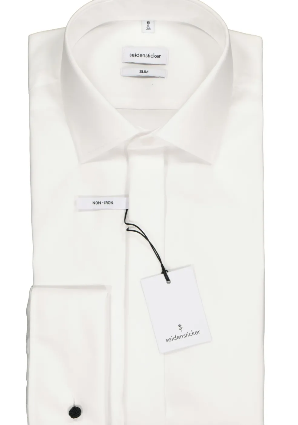 Seidensticker slim fit overhemd, dubbele manchet Kent kraag, wit