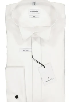 Seidensticker slim fit overhemd, dubbele manchet wing kraag, wit