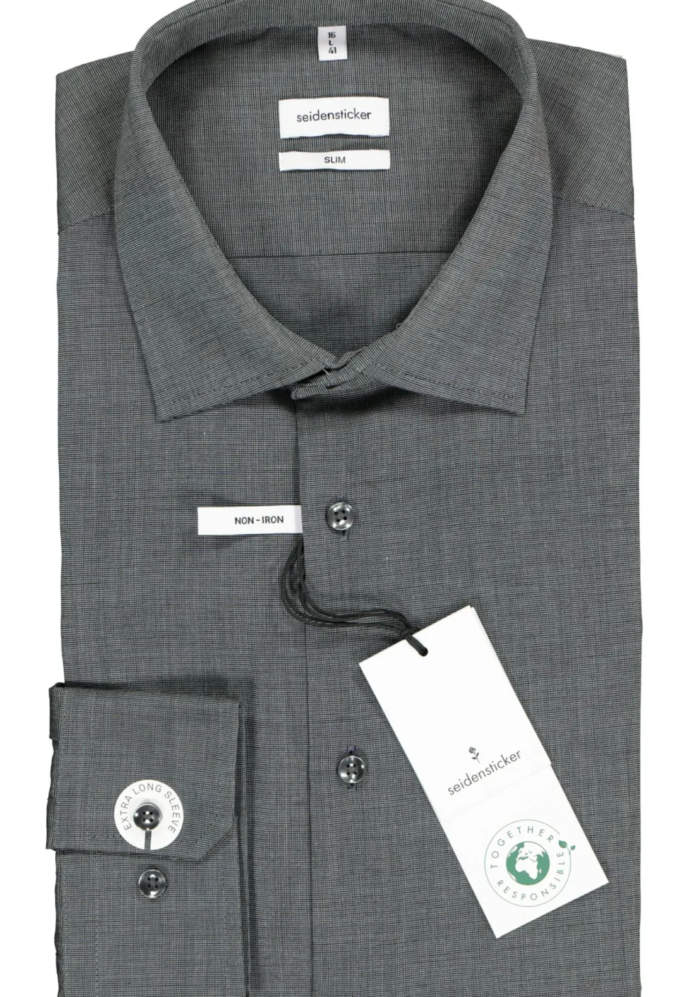 Seidensticker slim fit overhemd, mouwlengte 7, grijs