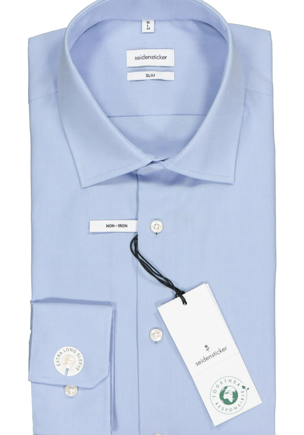 Seidensticker slim fit overhemd, mouwlengte 7, lichtblauw (contrast)