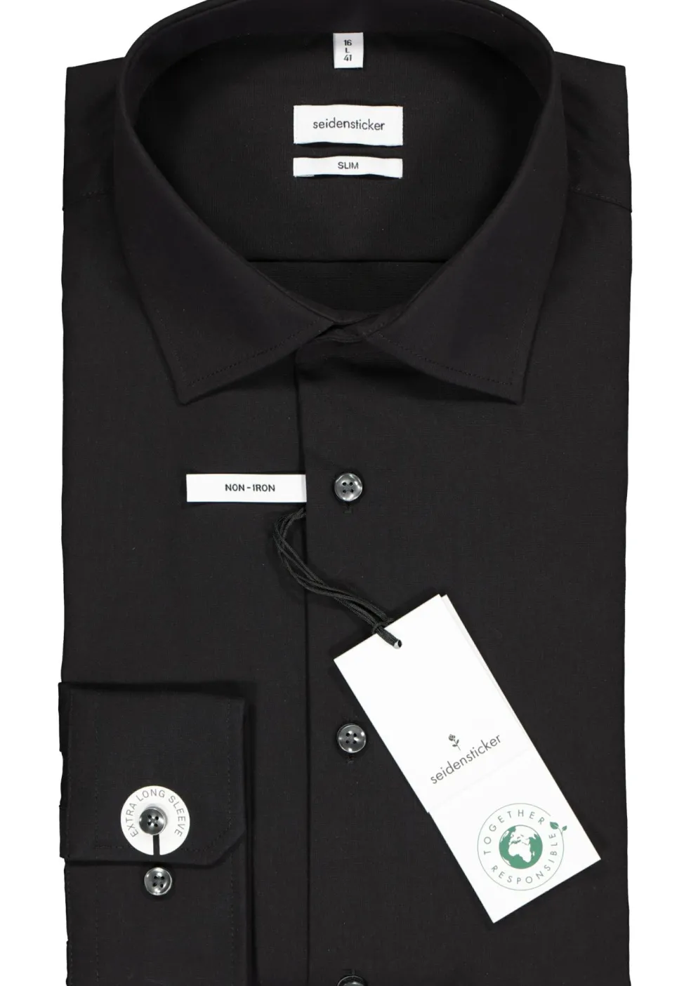 Seidensticker slim fit overhemd, mouwlengte 7, zwart