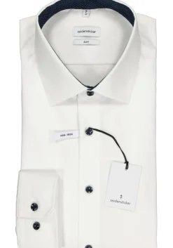 Seidensticker slim fit overhemd, wit (gestipt contrast)