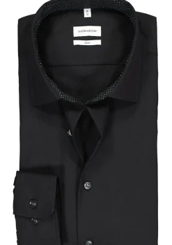 Seidensticker slim fit overhemd, zwart (gestipt contrast)