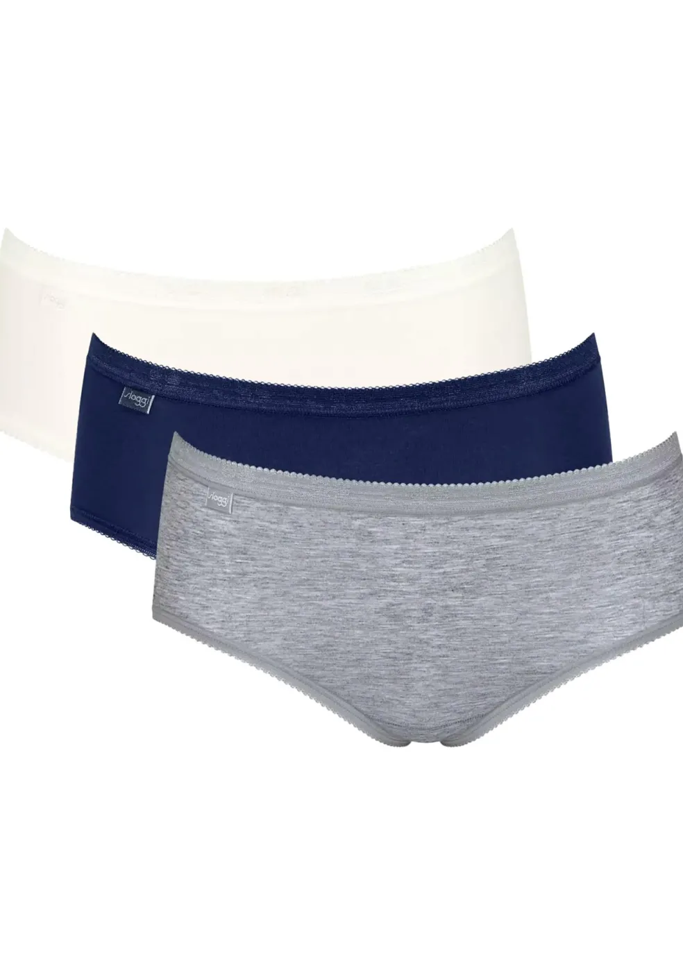 Sloggi Women Basic+ Midi (3-pack), dames slip, wit, donkerblauw, grijs