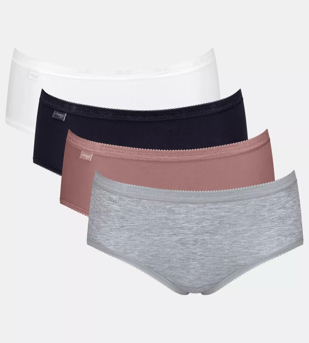 Sloggi Women Basic+ Midi (4-pack), dames slip, wit, grijs, zwart, beige