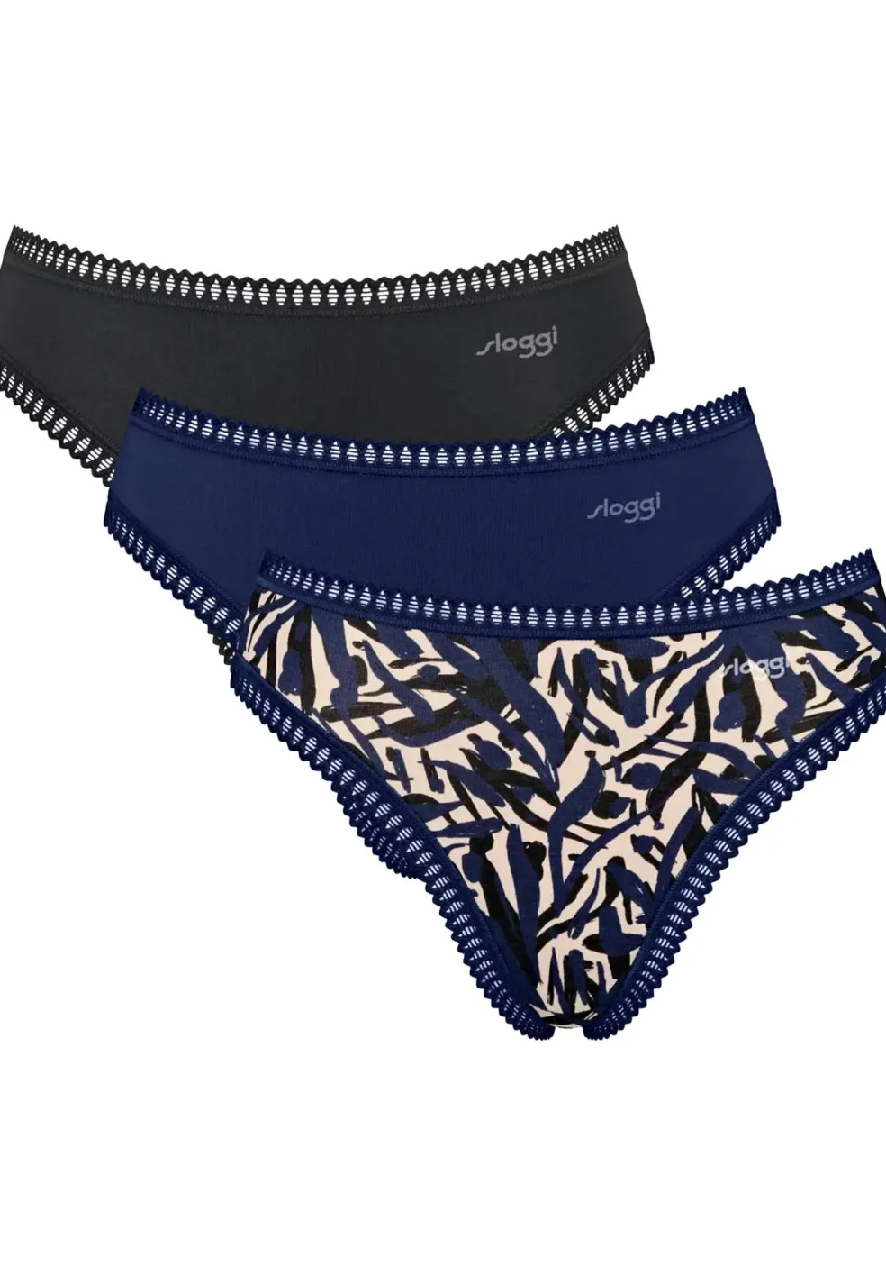 Sloggi Women GO Crush High leg (3-pack), dames slip, zwart, blauw, print