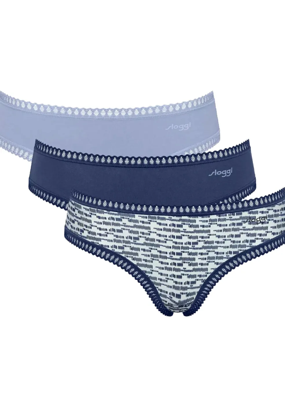 Sloggi Women GO Crush Hipster (3-pack), dames slip, lichtblauw, donkerblauw, print