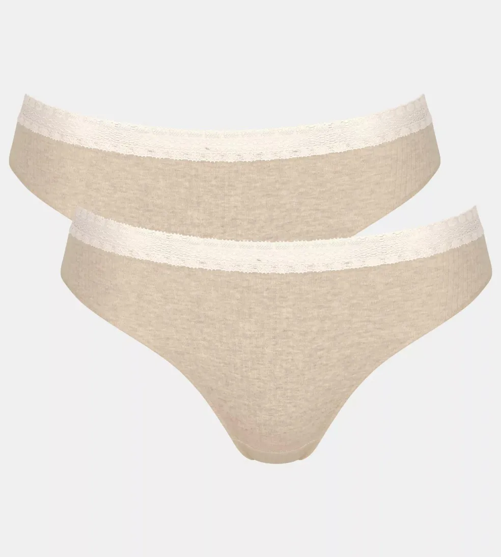 Sloggi Women GO Ribbed R Tai (2-pack), dames slip, beige melange