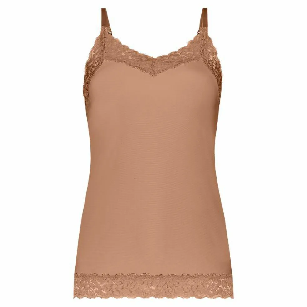 TEN CATE Secrets Lace women spaghetti top met kant (1-pack), dames singlet, hazelnoot