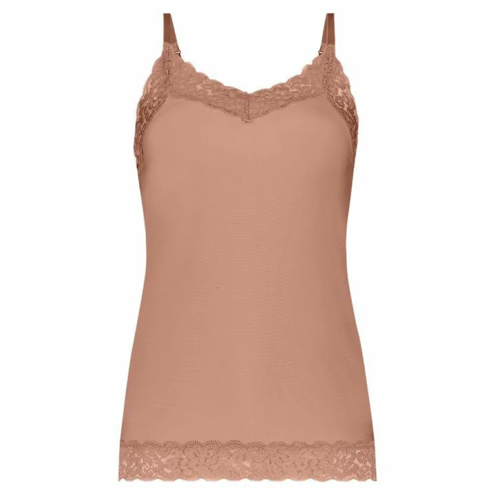 TEN CATE Secrets Lace women spaghetti top met kant (1-pack), dames singlet, roze bruin