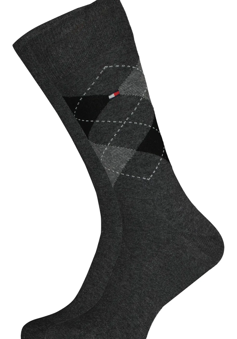 Tommy Hilfiger Check Socks (2-pack), herensokken katoen, geruit en uni, antraciet