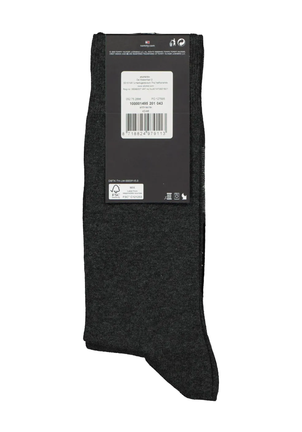 Tommy Hilfiger Check Socks (2-pack), herensokken katoen, geruit en uni, antraciet