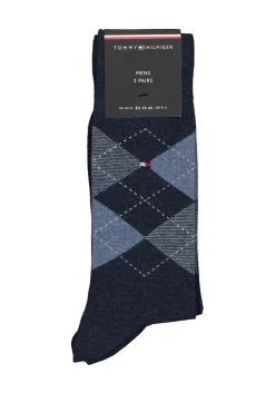 Tommy Hilfiger Check Socks (2-pack), herensokken katoen, geruit en uni, jeans blauw