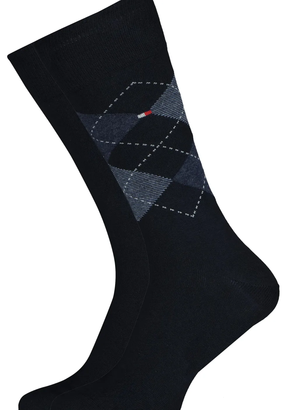 Tommy Hilfiger Check Socks (2-pack), herensokken katoen, geruit en uni, donkerblauw