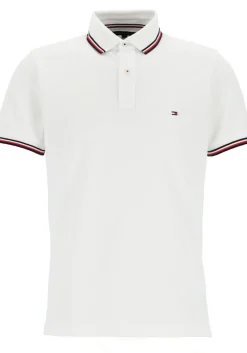 Tommy Hilfiger Core slim fit polo, heren polo met contrastbiezen, wit