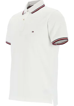 Tommy Hilfiger Core slim fit polo, heren polo met contrastbiezen, wit