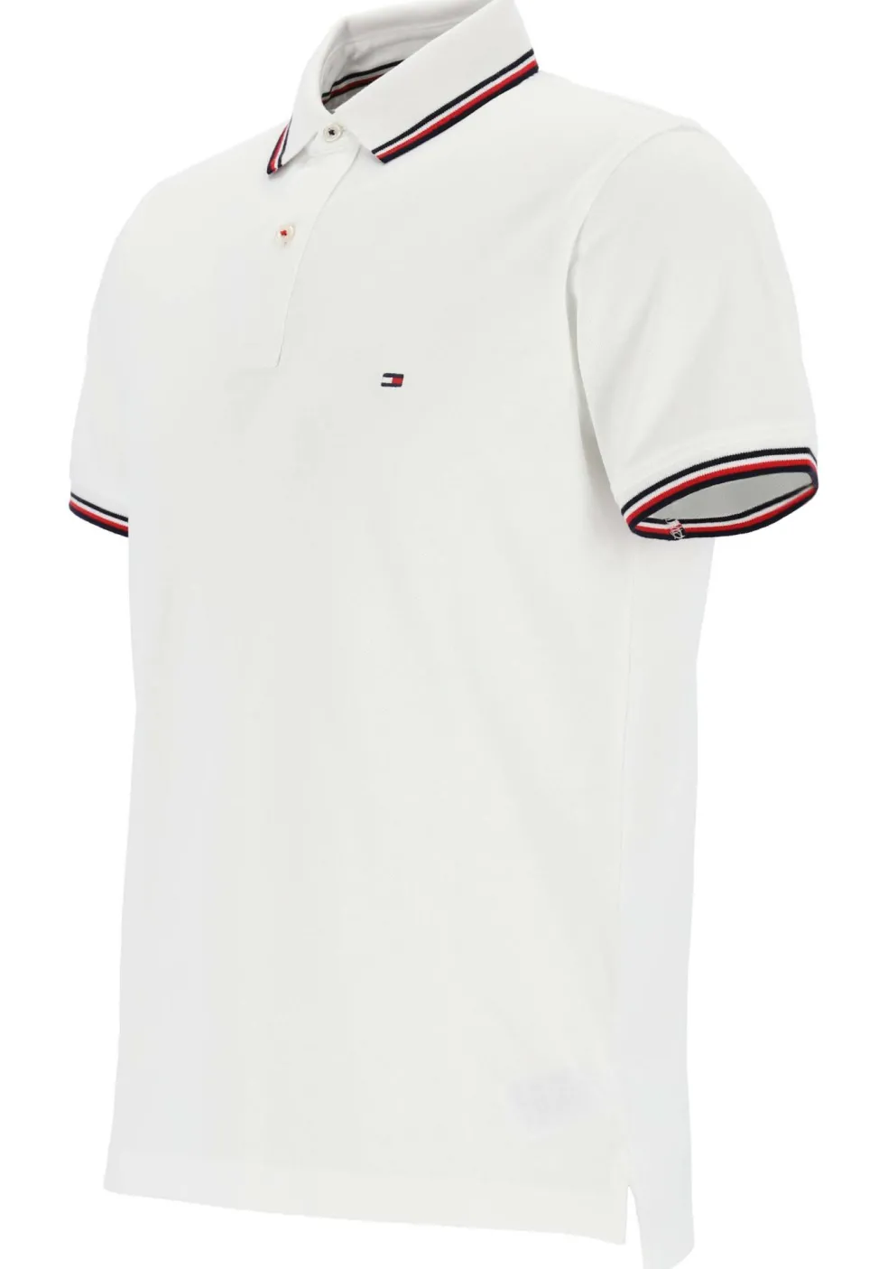 Tommy Hilfiger Core slim fit polo, heren polo met contrastbiezen, wit