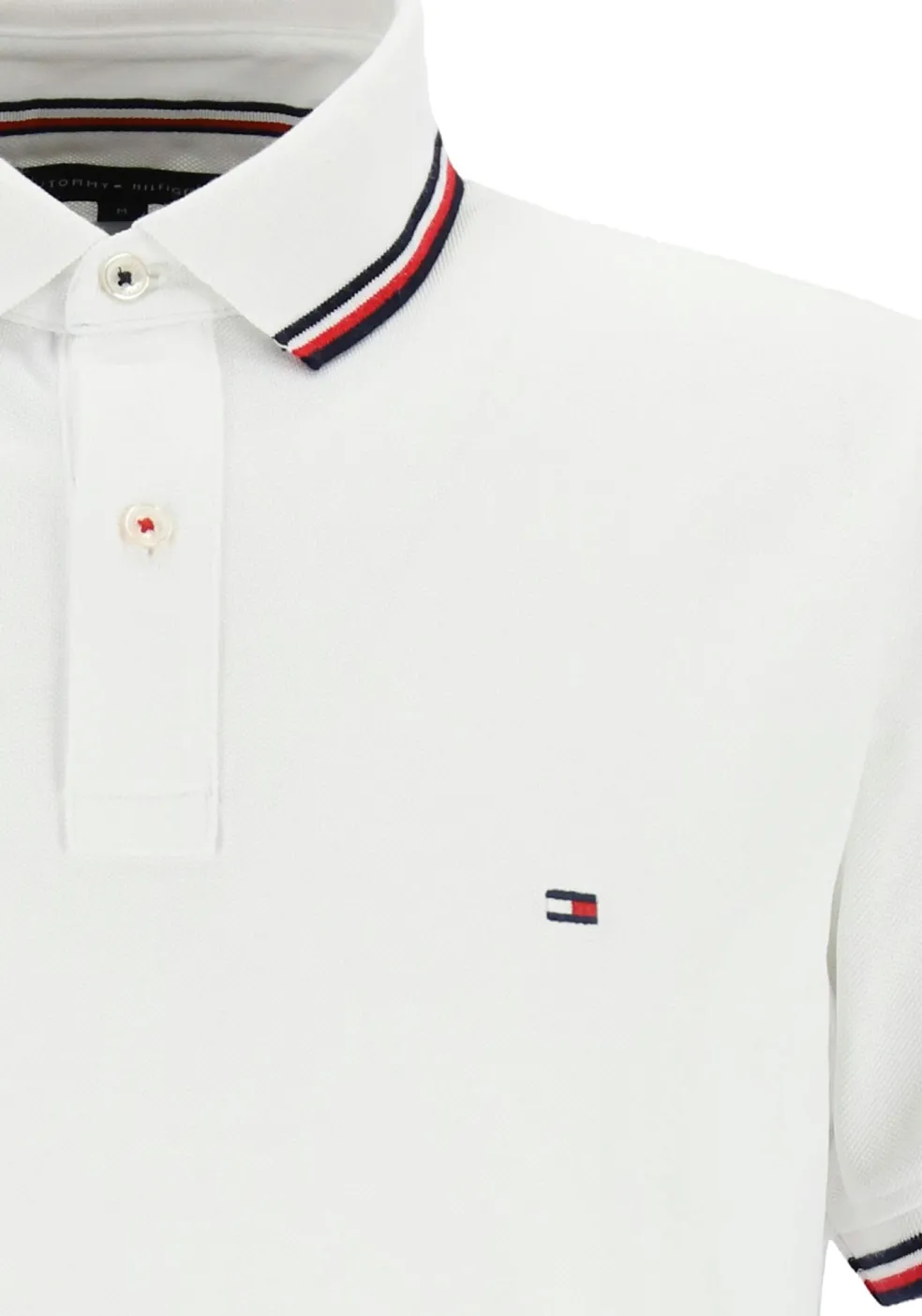 Tommy Hilfiger Core slim fit polo, heren polo met contrastbiezen, wit